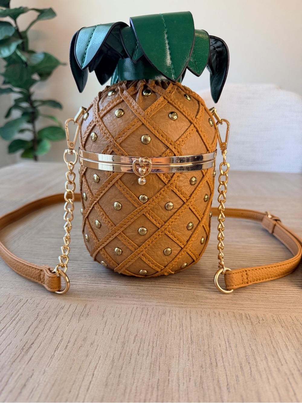 Pineapple Crossbody Bag - Brown with Green Top